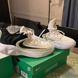GIANNIS Kids White & Black Athletic Sneakers with Gold Accent